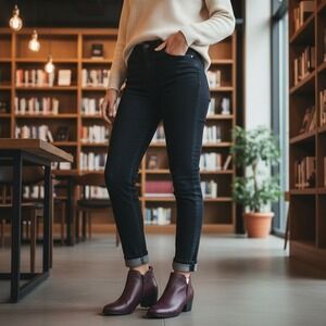 Naturalizer Zarie Aubergine Leather Ankle Booties- 8 N